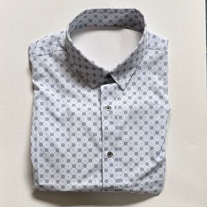 WRK Slim Fit White Button-Down Shirt with Blue Micro Print